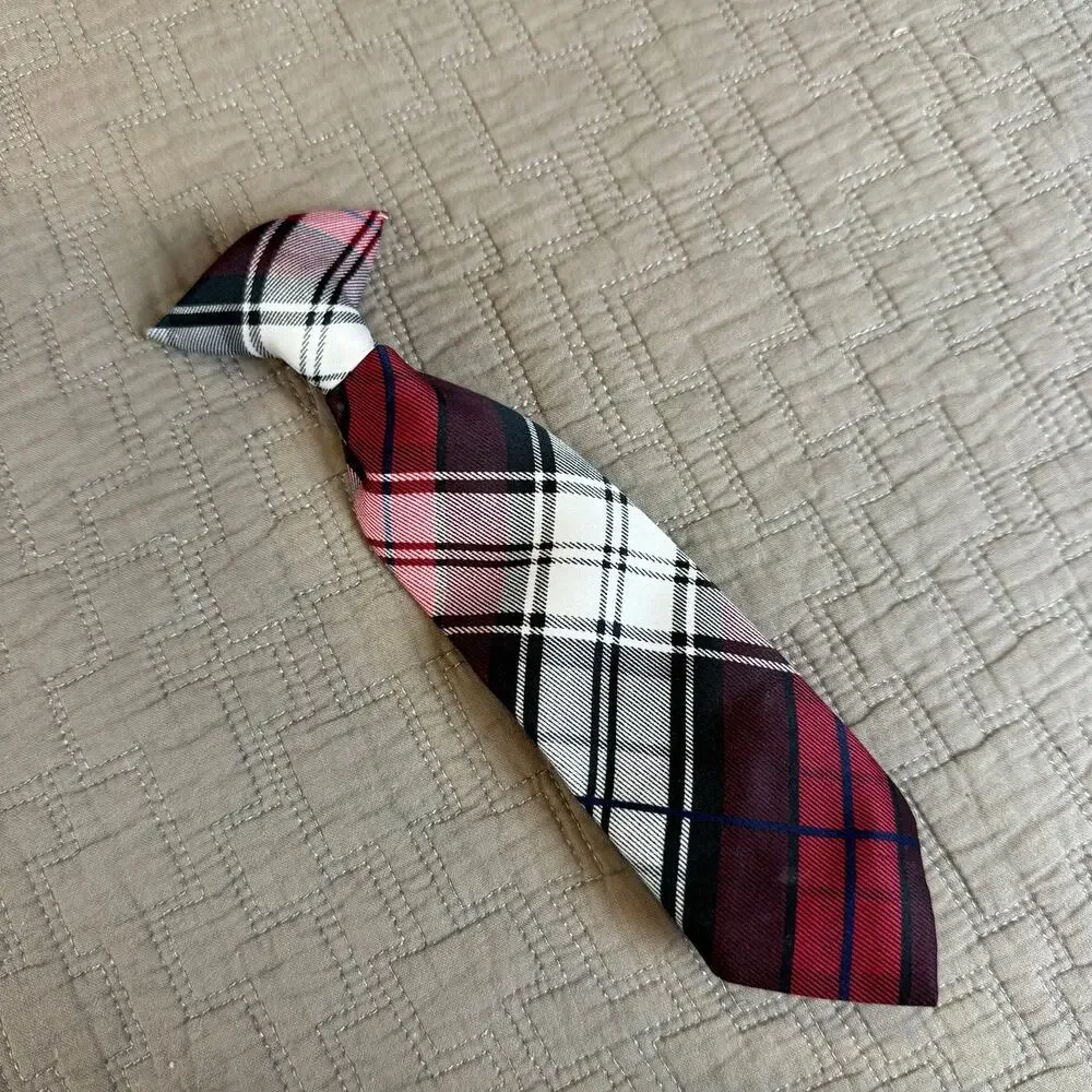 Red Black White Plaid Clip On Tie Toddler Boys Little Kid